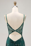 Vert foncé moulante dos nu corset transparent Homecoming Dress avec paillettes