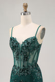 Vert foncé moulante dos nu corset transparent Homecoming Dress avec paillettes