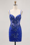 Paillettes scintillantes vert foncé Moulante corset dos nu Robe de retour