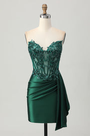 Vert foncé scintillant sans bretelles Corset paillettes Robe moulante de retour à la maison avec banderole