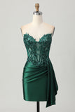 Vert foncé scintillant sans bretelles Corset paillettes Robe moulante de retour à la maison avec banderole