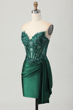 Vert foncé scintillant sans bretelles Corset paillettes Robe moulante de retour à la maison avec banderole