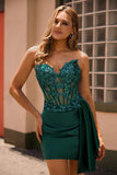 Robe moulante de retour aux sources scintillante vert foncé avec corset à paillettes