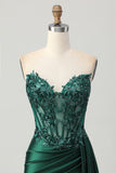 Vert foncé scintillant sans bretelles Corset paillettes Robe moulante de retour à la maison avec banderole