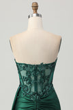 Vert foncé scintillant sans bretelles Corset paillettes Robe moulante de retour à la maison avec banderole