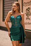 Robe moulante de retour aux sources scintillante vert foncé avec corset à paillettes