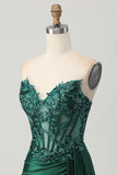 Vert foncé scintillant sans bretelles Corset paillettes Robe moulante de retour à la maison avec banderole