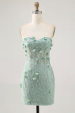 Sage Sweetheart Corset Applique Robe Courte Retrouvailles