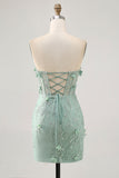 Sage Sweetheart Corset Applique Robe Courte Retrouvailles