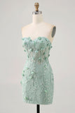 Sage Sweetheart Corset Applique Robe Courte Retrouvailles