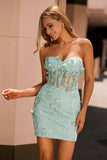 Sage Sweetheart Corset Applique Robe Courte Retrouvailles