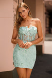 Sage Sweetheart Corset Applique Robe Courte Retrouvailles