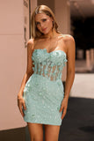 Sage Sweetheart Corset Applique Robe Courte Retrouvailles
