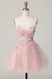 Corset rose Une ligne courte appliquée Homecoming Dress avec perles