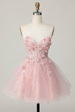 Rose Une ligne perlée Corset courte maison de bal avec appliques