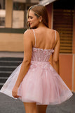 Rose Une ligne perlée Corset courte maison de bal avec appliques