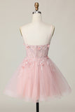 Corset rose Une ligne courte appliquée Homecoming Dress avec perles