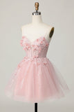 Corset rose Une ligne courte appliquée Homecoming Dress avec perles