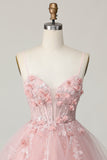 Corset rose Une ligne courte appliquée Homecoming Dress avec perles