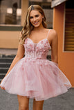 Rose Une ligne perlée Corset courte maison de bal avec appliques
