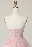 Corset rose Une ligne courte appliquée Homecoming Dress avec perles