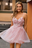 Rose Une ligne perlée Corset courte maison de bal avec appliques