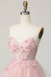Corset rose Une ligne courte appliquée Homecoming Dress avec perles