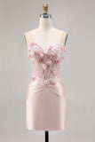 Robe moulante de retour à la maison corset en satin rose avec appliques