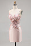 Robe moulante de retour à la maison corset en satin rose avec appliques