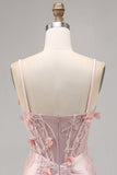 Robe moulante de retour à la maison corset en satin rose avec appliques