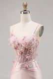 Robe moulante de retour à la maison corset en satin rose avec appliques