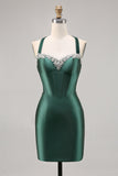 Vert foncé Corset Satin dos nu Robe moulante de retour à la maison