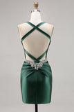 Corset Satin Moulante Vert Foncé Homecoming Dress