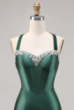 Corset Satin Moulante Vert Foncé Homecoming Dress