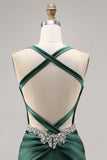 Corset Satin Moulante Vert Foncé Homecoming Dress