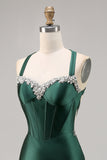 Corset Satin Moulante Vert Foncé Homecoming Dress