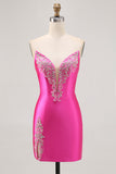 Robe moulante moulante perlée fuchsia fuchsia avec fente