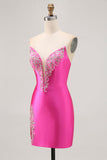 Robe moulante moulante perlée fuchsia fuchsia avec fente