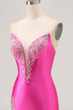 Robe moulante moulante perlée fuchsia fuchsia avec fente