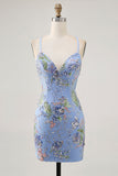 Robe courte moulante moulante rose scintillante pour les retrouvailles à fleurs