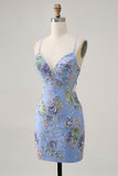 Robe courte moulante moulante rose scintillante pour les retrouvailles à fleurs