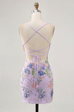 Robe courte moulante noire à fleurs avec paillettes