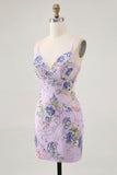 Robe courte moulante noire à fleurs avec paillettes