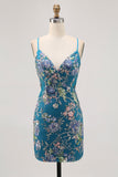 Robe courte moulante moulante rose scintillante pour les retrouvailles à fleurs