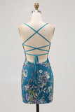 Robe courte moulante moulante rose scintillante pour les retrouvailles à fleurs