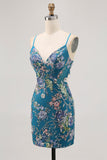 Robe courte moulante moulante rose scintillante pour les retrouvailles à fleurs