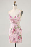 Robe courte moulante noire à fleurs avec paillettes