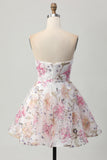 Robe courte trapèze à paillettes scintillantes sans bretelles fleurie pour les retrouvailles