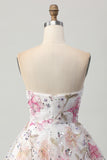Robe courte trapèze trapèze sans bretelles à fleurs avec paillettes