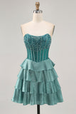 Robe de bal sans bretelles A-Line Corset vert paon